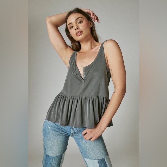 NWT Lucky Brand Sandwash Rib Henley Tank 🩶 - Picture 2 of 5